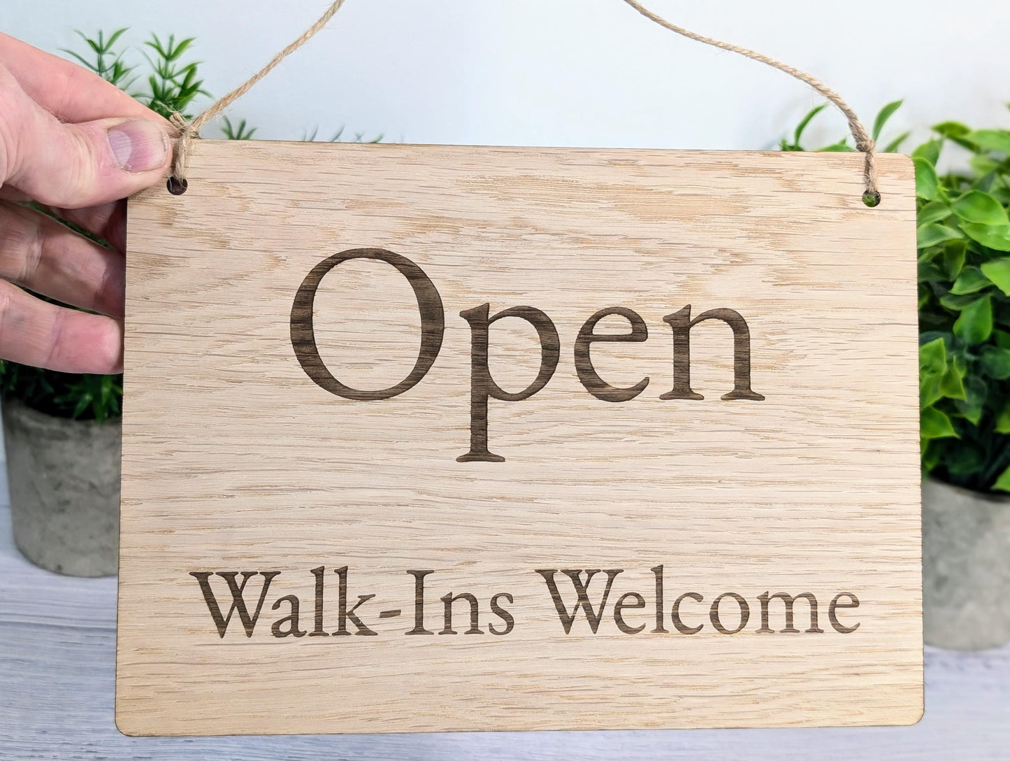 Wooden Open and Closed Sign for Business - Eco-friendly 2 Sided Oak Veneered MDF, Rustic String for Hanging, Retail Door Sign, Shop Signage