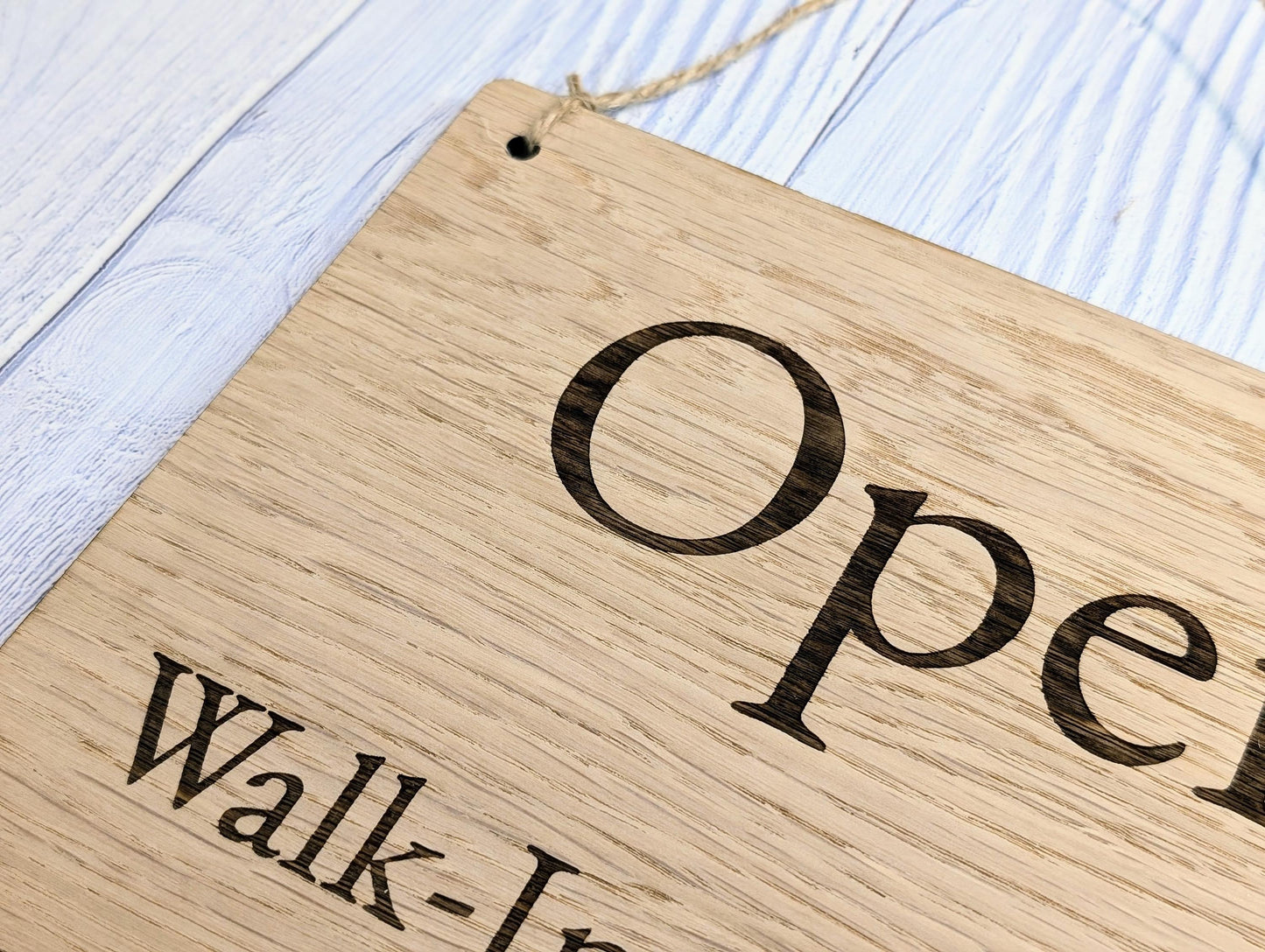 Wooden Open and Closed Sign for Business - Eco-friendly 2 Sided Oak Veneered MDF, Rustic String for Hanging, Retail Door Sign, Shop Signage