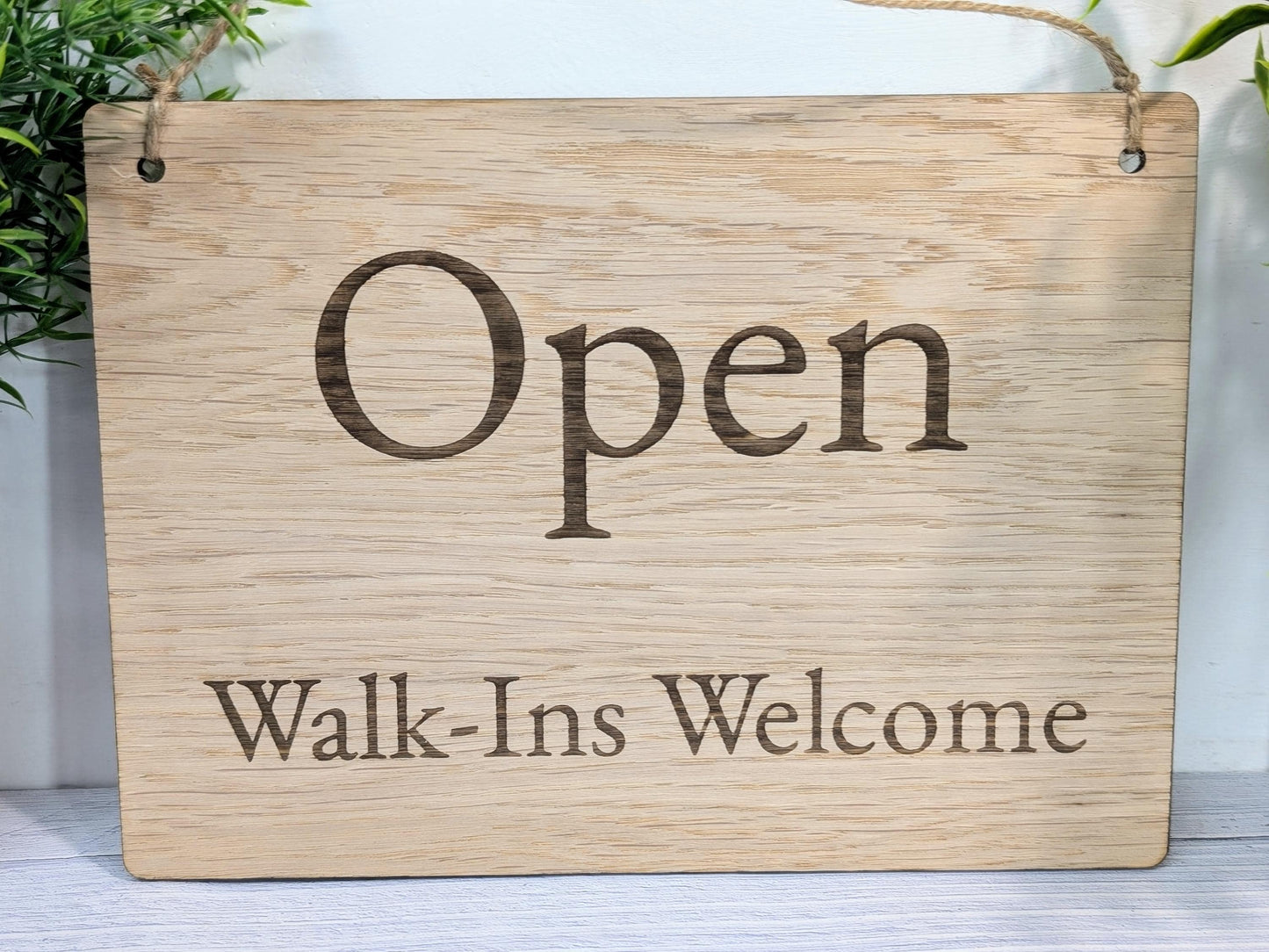 Wooden Open and Closed Sign for Business - Eco-friendly 2 Sided Oak Veneered MDF, Rustic String for Hanging, Retail Door Sign, Shop Signage