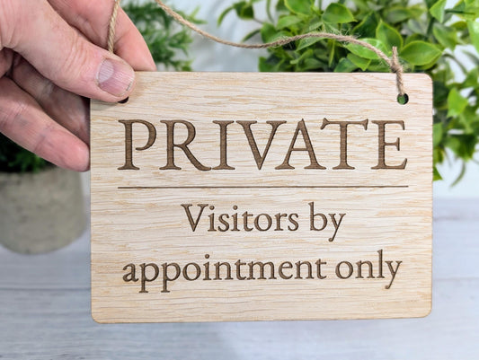 PRIVATE Visitors by Appointment Only Sign - Customisable Wooden Privacy Sign - Ideal for Home, Office, or Business - Eco-Friendly Materials