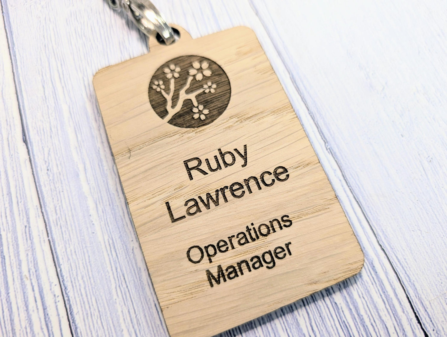 QR Code Name Badges, Double Sided, Eco Lanyards, Personalised Oak Veneer Staff Name Badges on Eco Lanyards - Custom Badges, Staff Tags, Logo