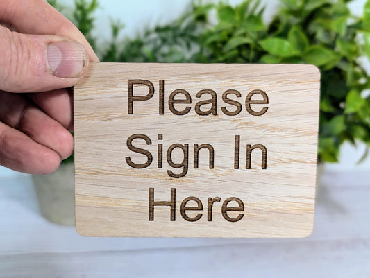 Wooden "Please Sign In Here" Guest Book Sign | Engraved Oak | For Hotels, B&Bs, Airbnbs | 4 Sizes | Wood Signing In Sign