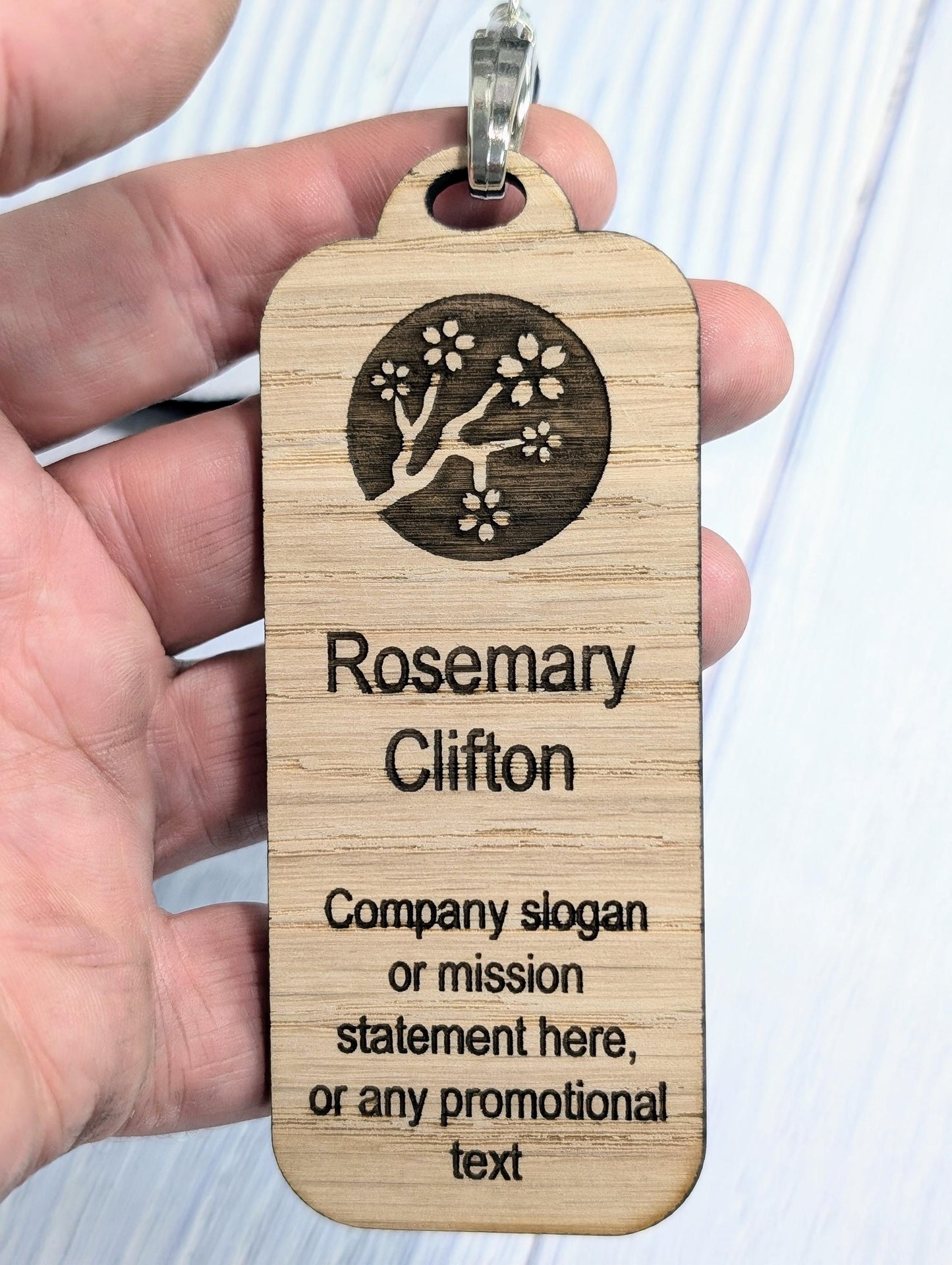 Wooden Slim Name Badges with Lanyards, Personalised Oak Eco Friendly Staff Tags, Holder, Lanyards - Add Your Logo & Slogan, Bulk Discounts