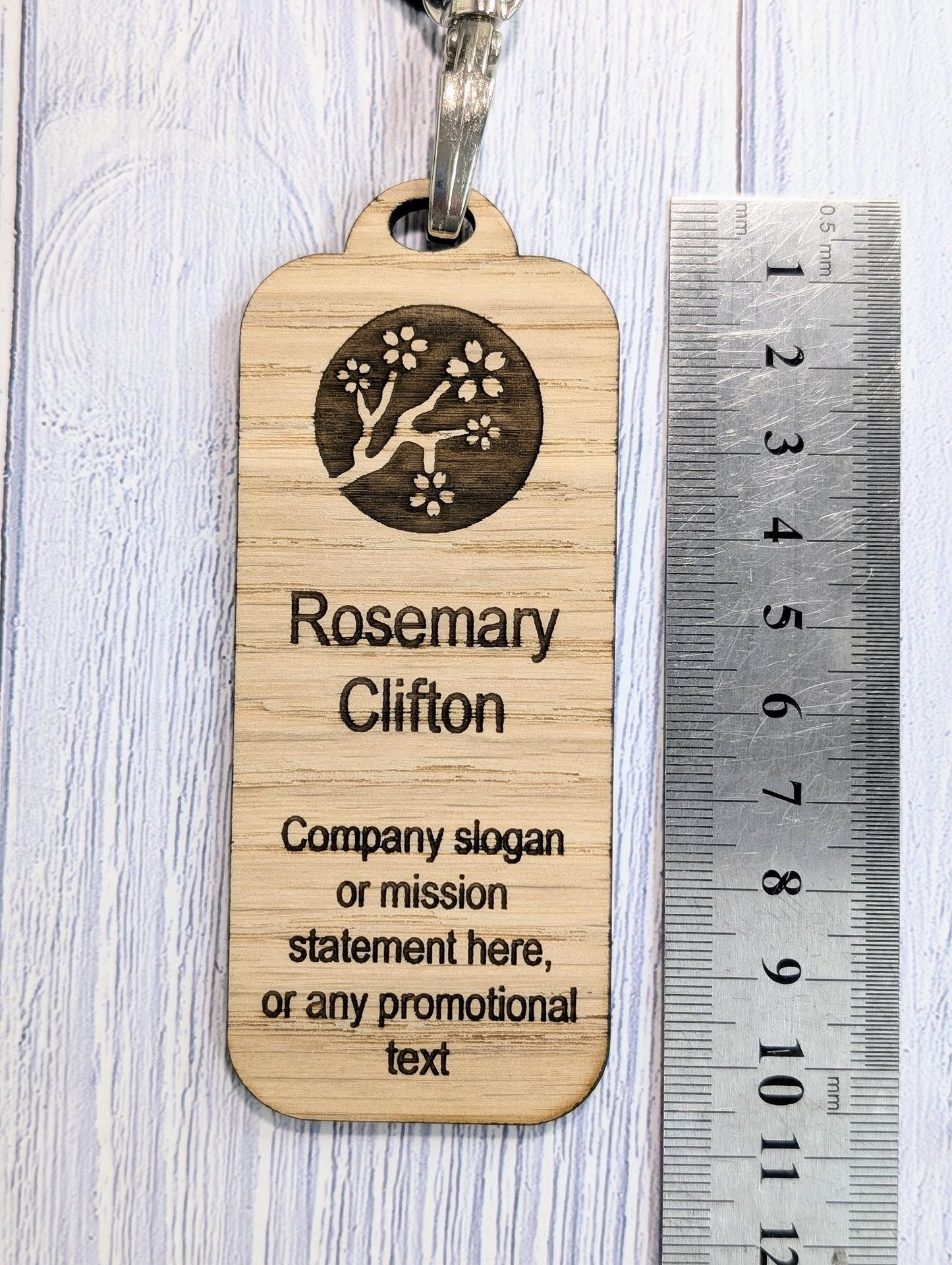 Wooden Slim Name Badges with Lanyards, Personalised Oak Eco Friendly Staff Tags, Holder, Lanyards - Add Your Logo & Slogan, Bulk Discounts