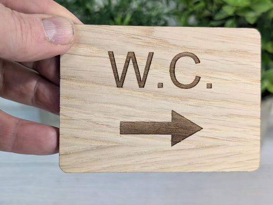 Wooden WC Toilet Sign | Engraved Oak | Bathroom Door Plaque in 4 Sizes | Oak Veneered MDF Restroom Bathroom W.C. Sign for Home or Business