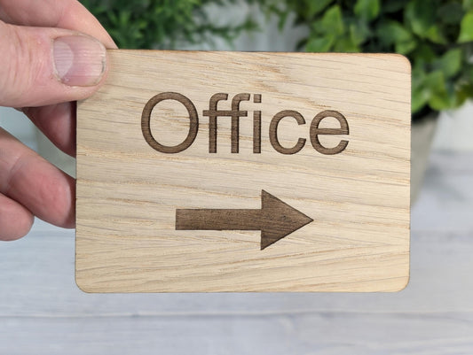 Wooden "Office" Sign with Optional Arrow | Engraved Oak | For Hotels & Businesses | 4 Sizes | Personalised Text Available