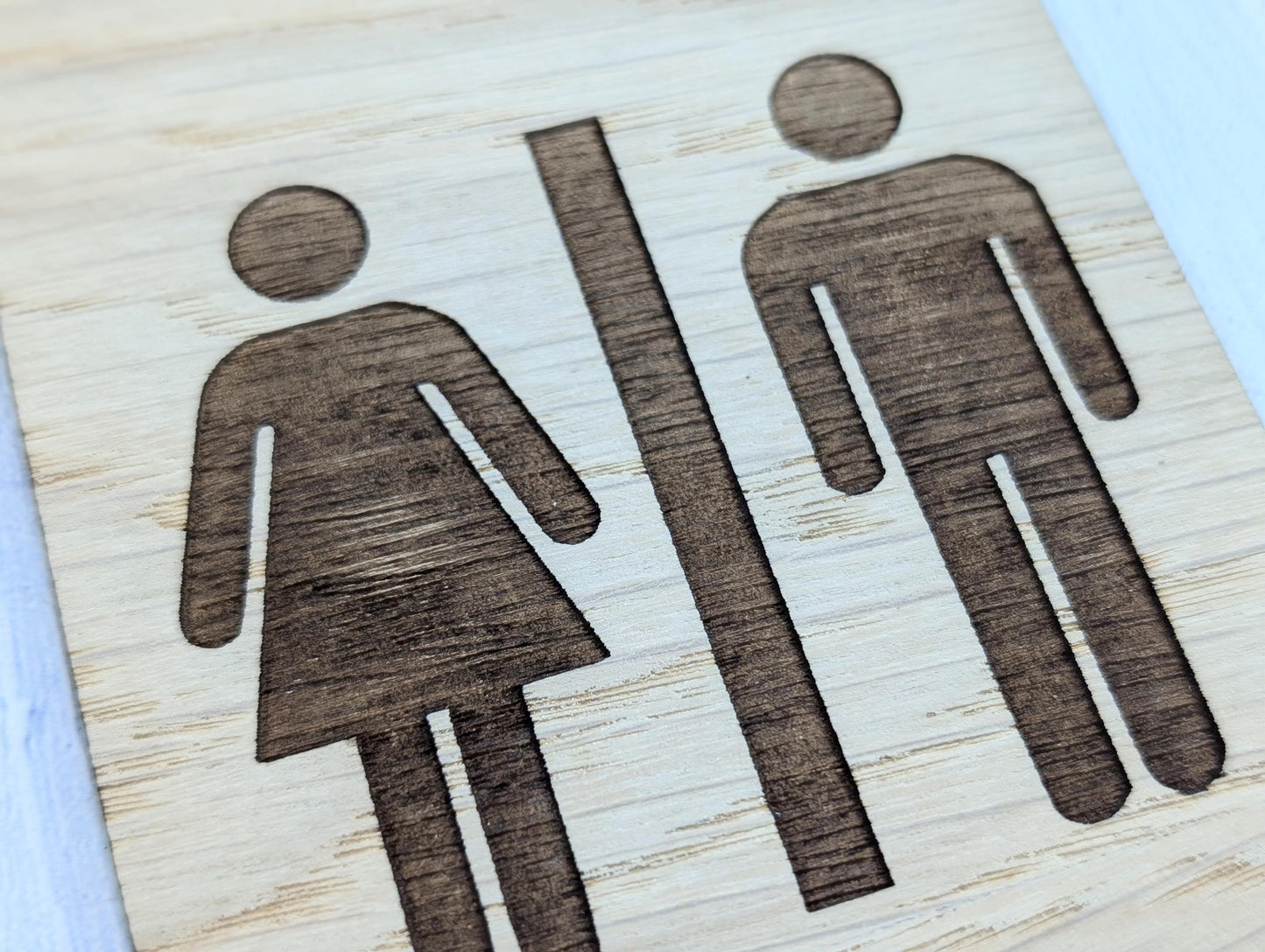 Wooden Toilet Sign Male Female | Engraved Oak | Bathroom Door Plaque in 4 Sizes | Oak Veneered MDF Restroom Sign for Home or Business