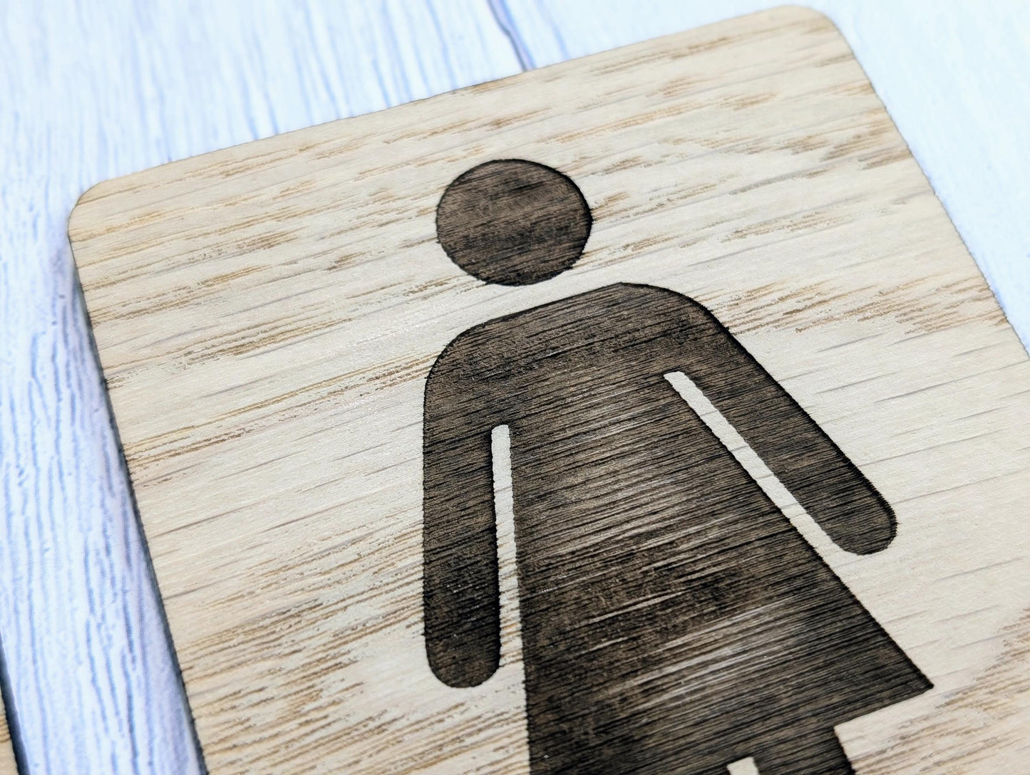 Wooden Toilet Sign Male & Female | Engraved Oak | Bathroom Door Plaque in 4 Sizes | PACK OF 2 - one Male and one Female | Bathroom Signage