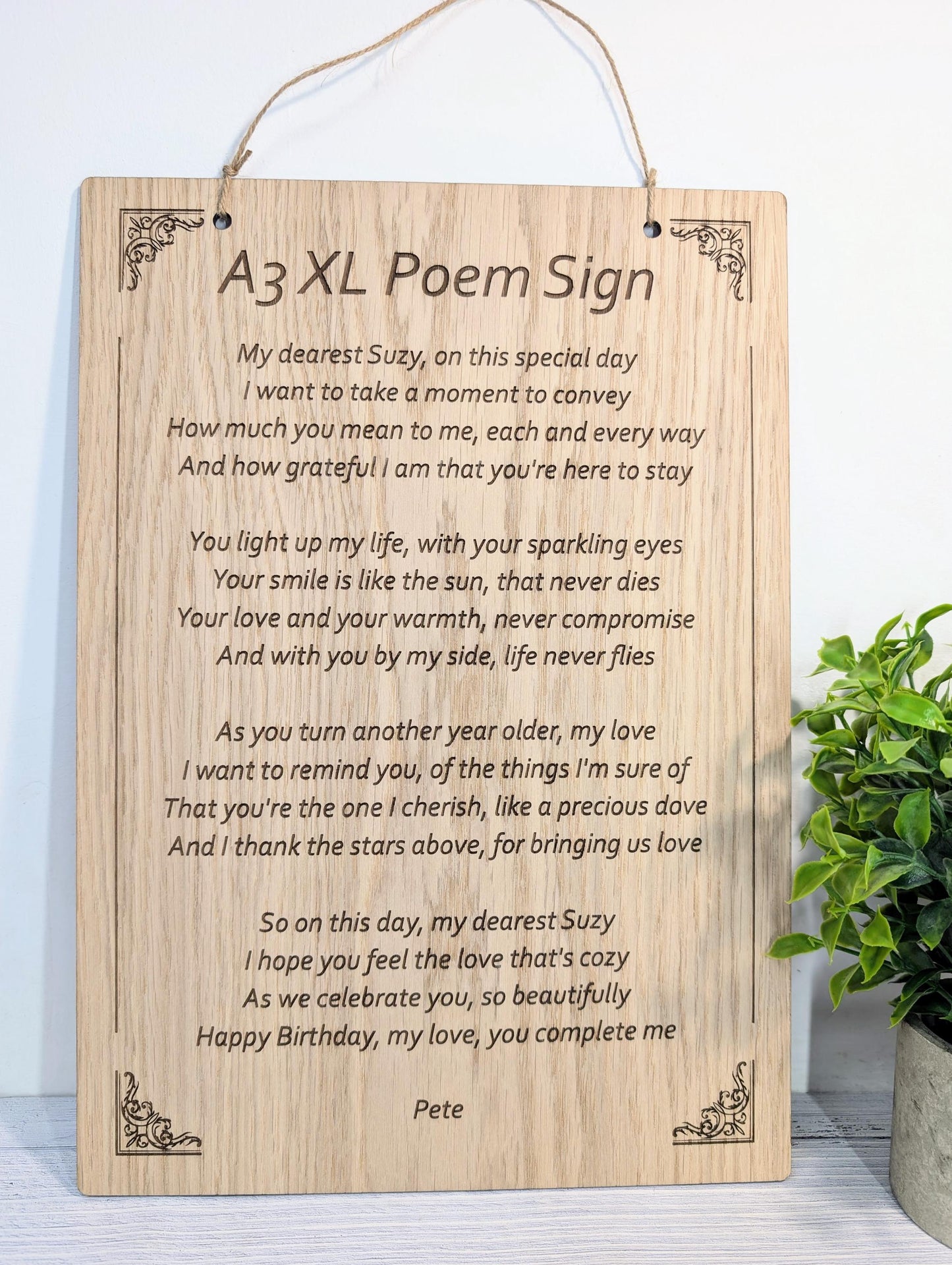 Custom A3 Wooden Poem Sign XL - Personalised Engraving, Perfect for Longer Verses, Home or Office Decor, Sustainable Timber, Eco-Friendly