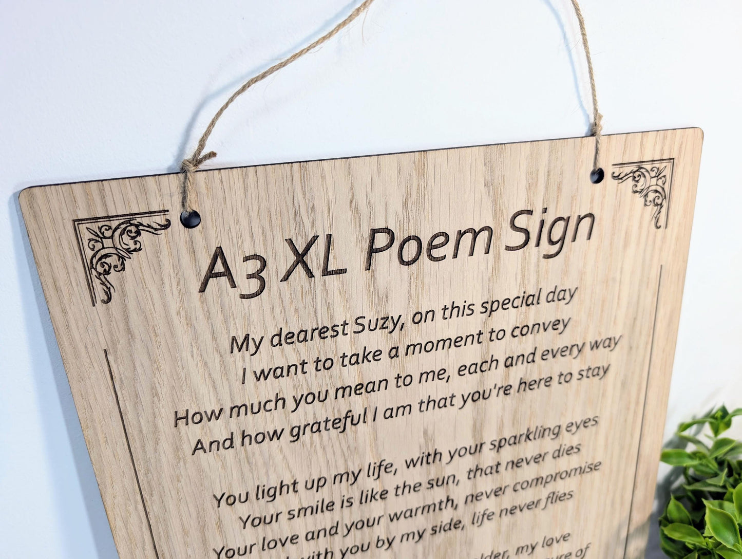 Custom A3 Wooden Poem Sign XL - Personalised Engraving, Perfect for Longer Verses, Home or Office Decor, Sustainable Timber, Eco-Friendly