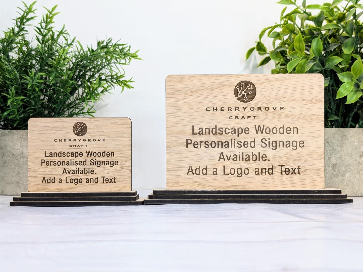 Personalised Wooden Table Signs - Custom Text, Logo, Freestanding, Removable Base, Two Sizes, Conference, Wedding, Retail, AirBnB Signage