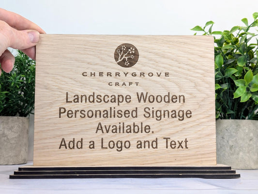 Personalised Wooden Table Signs XL - Custom Text, Logo, Freestanding, Removable Base, Two Sizes, Conference, Wedding, Retail, AirBnB Signage