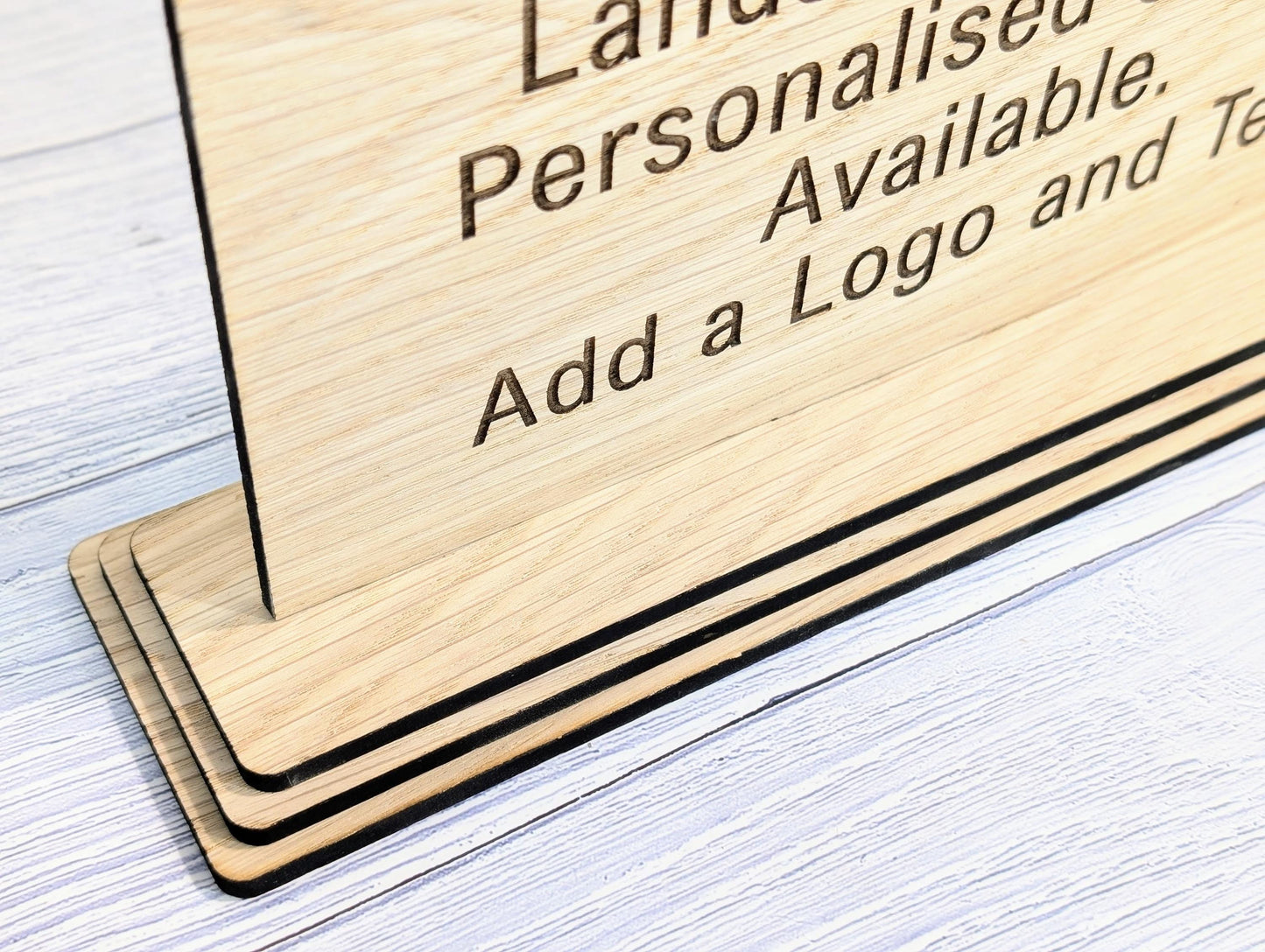 Personalised Wooden Table Signs XL - Custom Text, Logo, Freestanding, Removable Base, Two Sizes, Conference, Wedding, Retail, AirBnB Signage