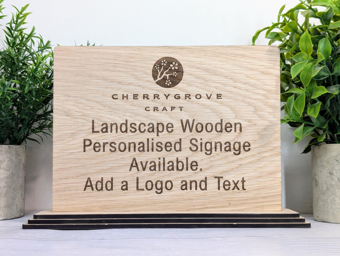 Personalised Wooden Table Signs XL - Custom Text, Logo, Freestanding, Removable Base, Two Sizes, Conference, Wedding, Retail, AirBnB Signage