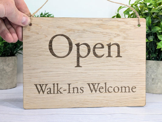 Wooden Open and Closed Sign for Business - Eco-friendly 2 Sided Oak Veneered MDF, Rustic String for Hanging, Retail Door Sign, Shop Signage