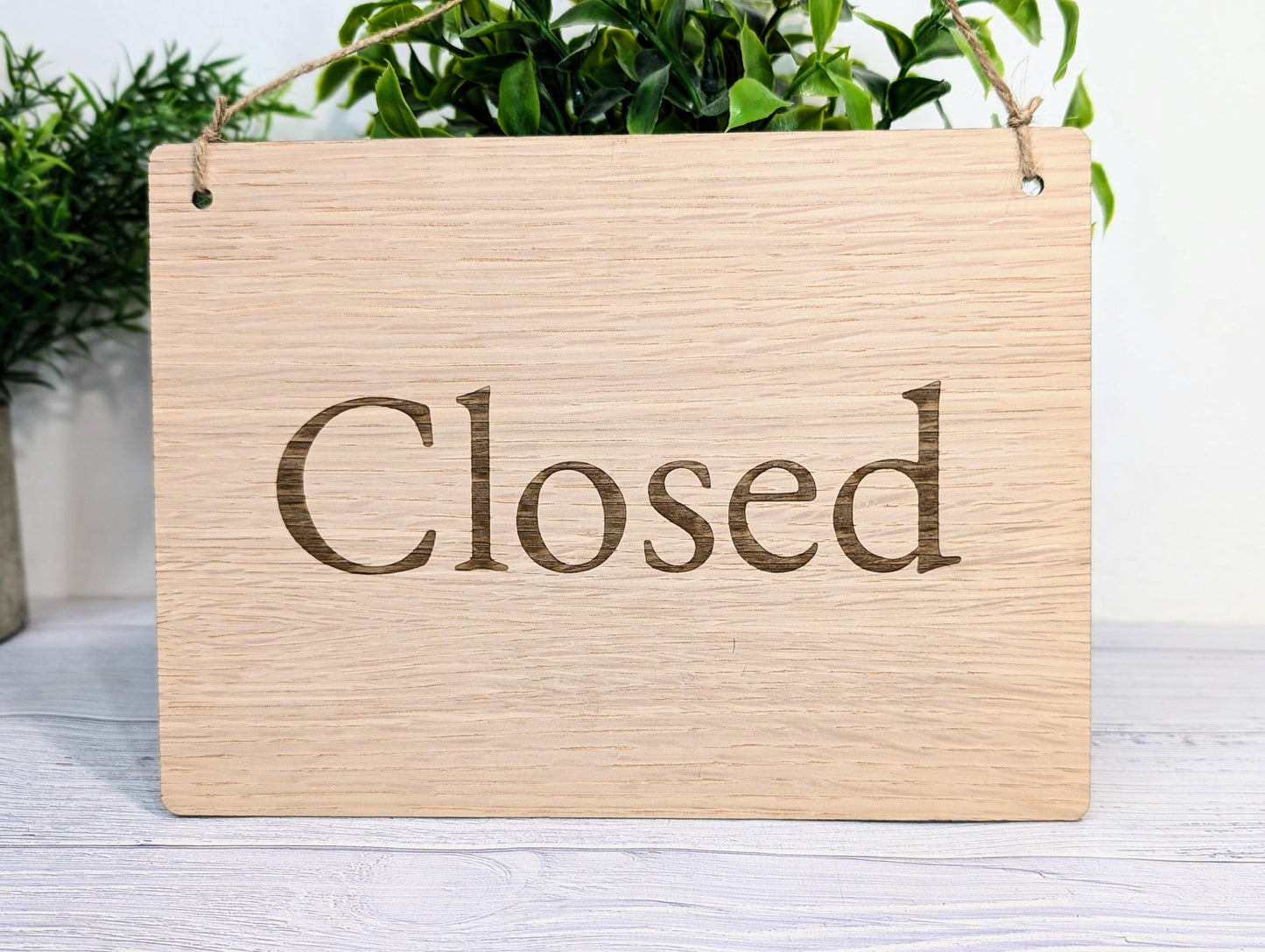 Wooden Open and Closed Sign for Business - Eco-friendly 2 Sided Oak Veneered MDF, Rustic String for Hanging, Retail Door Sign, Shop Signage