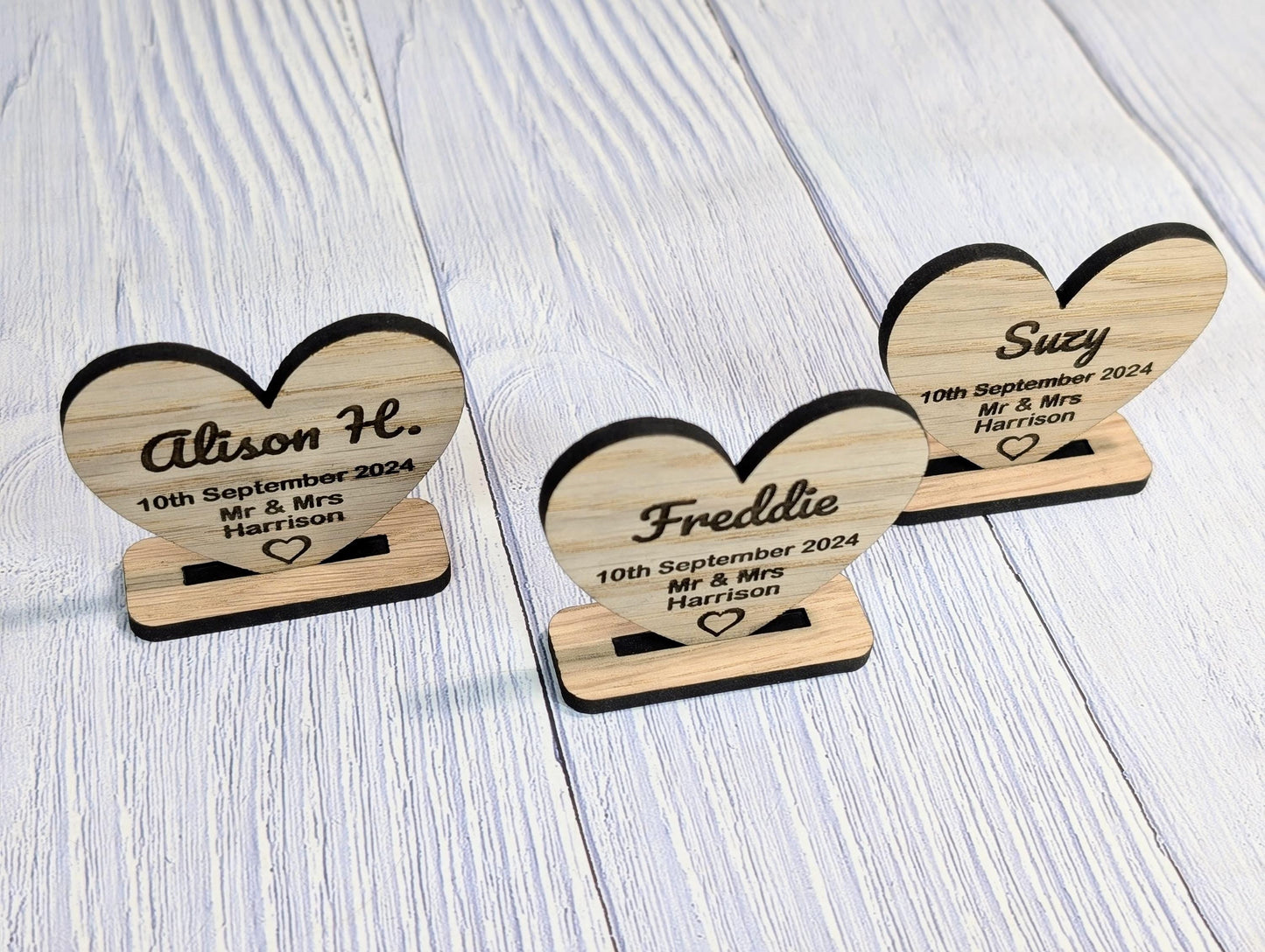 Wedding Wooden Name Place Cards, Personalised | Custom Place Name Hearts | Freestanding Table Cards | Place Setting | Wedding Favours