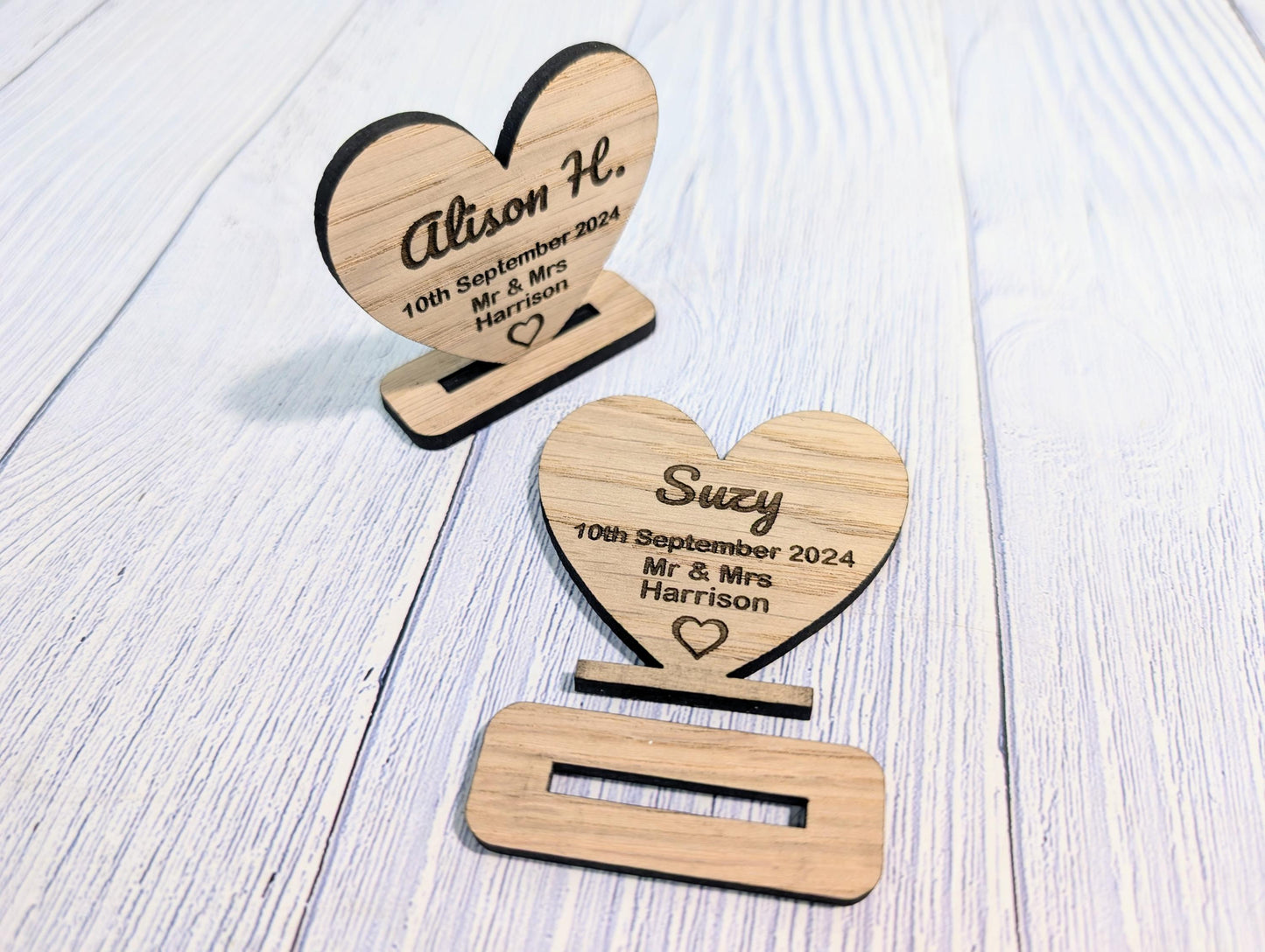 Wedding Wooden Name Place Cards, Personalised | Custom Place Name Hearts | Freestanding Table Cards | Place Setting | Wedding Favours