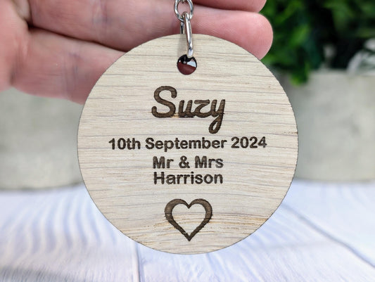 Wooden Wedding Favour Keyring | Custom Place Setting | Personalised Guest Name, Key Ring, Key Chain | Eco-Friendly Wood Keepsakes