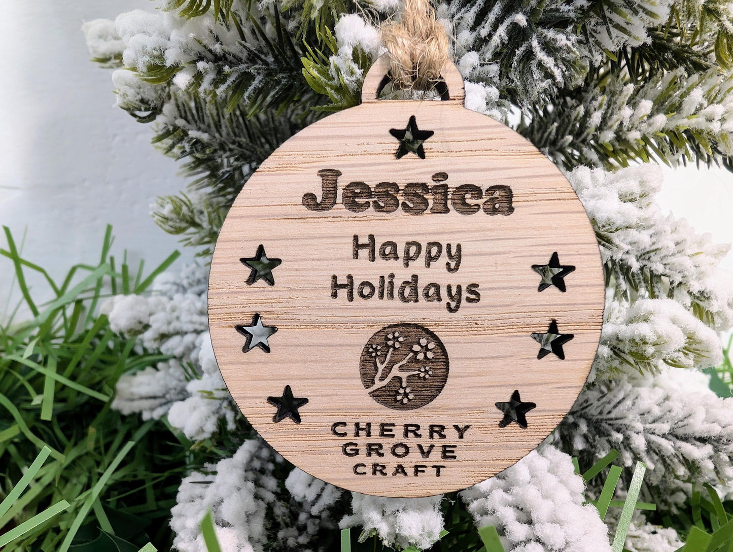 Personalised Christmas Baubles for Businesses | Engraved Oak Veneer Decorations | Custom Bulk Orders for Employees or Clients