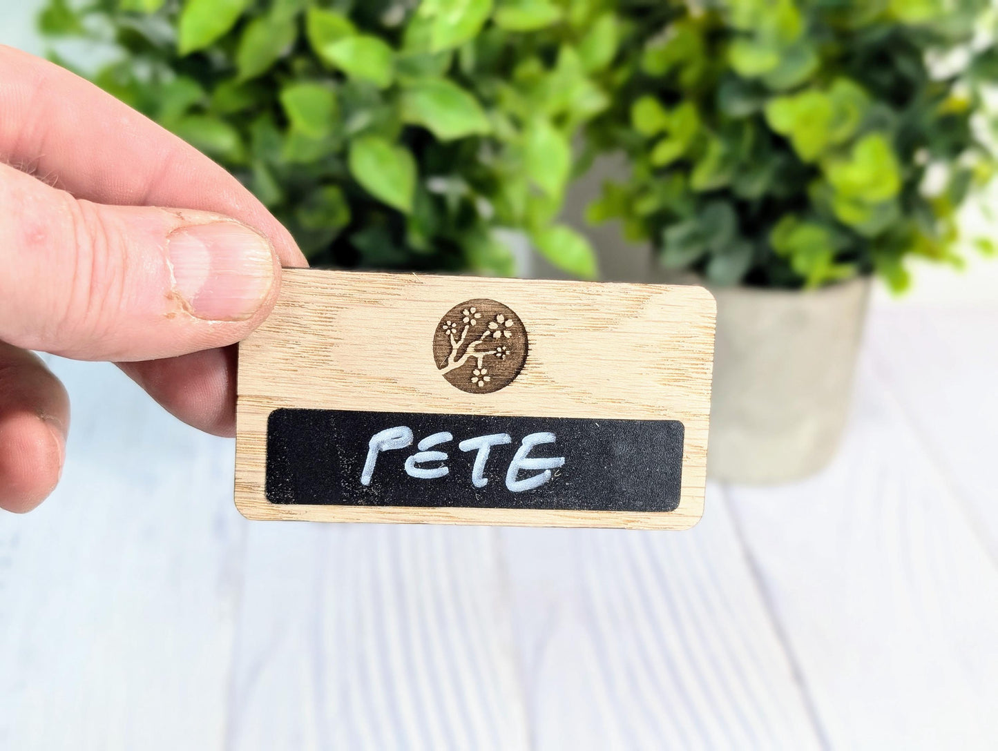 Reusable Wooden Name Badge with Wipeable Blackboard – Custom Logo & Eco-Friendly Design | Wood Name Tags | Custom Delegate Badges