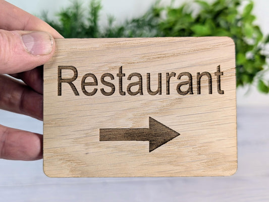 Wooden "Restaurant" Sign with Optional Arrow | Engraved Oak | For Pubs, Hotels, Hospitality | 4 Sizes | Personalised Text Option