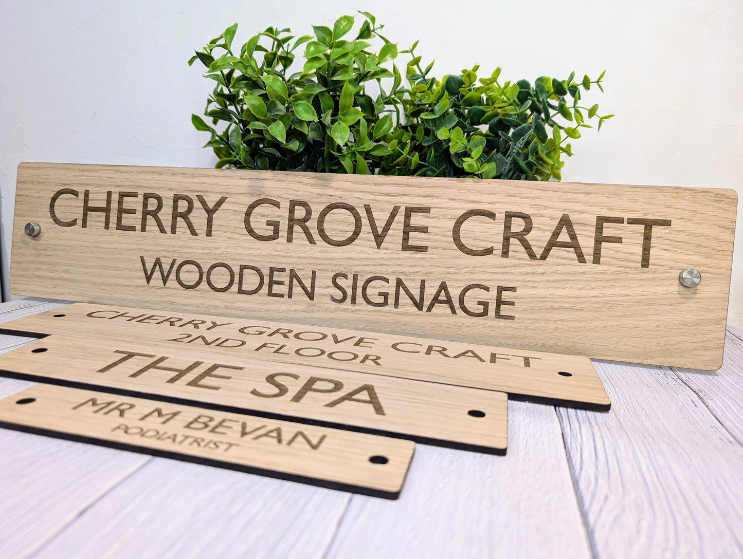 Personalised Wooden Sign with Stainless Steel Standoffs – Reception Areas, Hotels, Offices & More | Signage for Doors or Walls | 4 Sizes