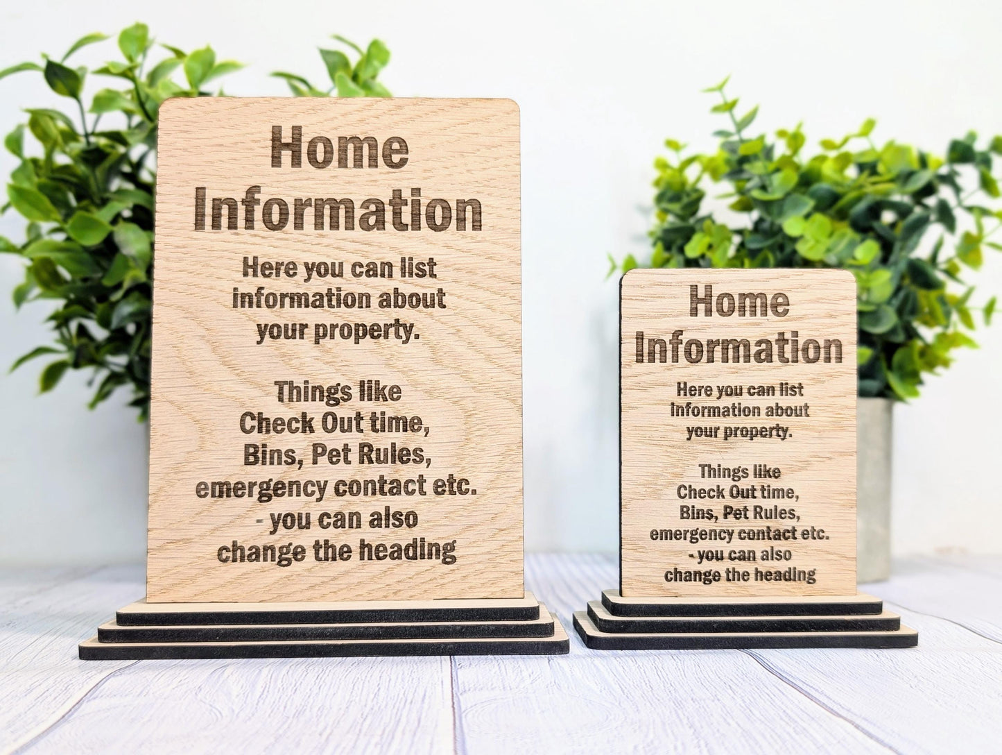 Personalised Wooden Home Information Sign – Perfect for Rental Properties, Holiday Homes, B&Bs | Wood Table Signage | Custom, Two Sizes