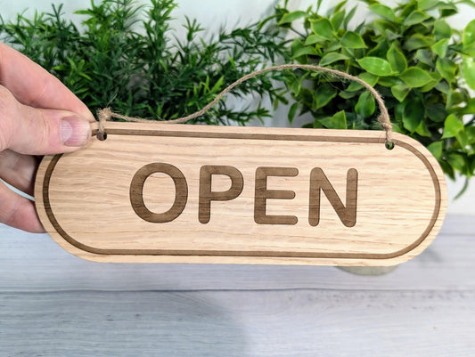 Rustic Wooden Open/Closed Sign | Double-Sided Shop Sign | Eco-Friendly | Handcrafted Signage | Oak Veneer | 4 Sizes | Office Décor