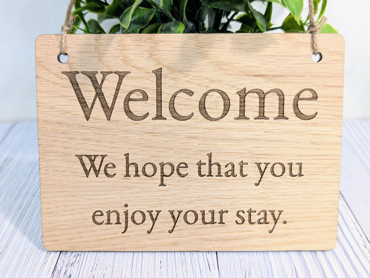 Welcome, We Hope You Enjoy Your Stay | Wooden Airbnb Door Sign | Oak Hospitality Wall Sign | Holiday Cottage | Rental Home