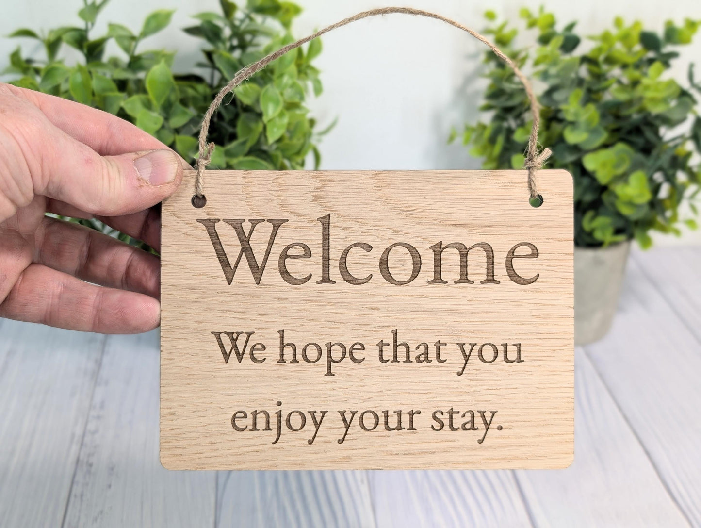 Welcome, We Hope You Enjoy Your Stay | Wooden Airbnb Door Sign | Oak Hospitality Wall Sign | Holiday Cottage | Rental Home