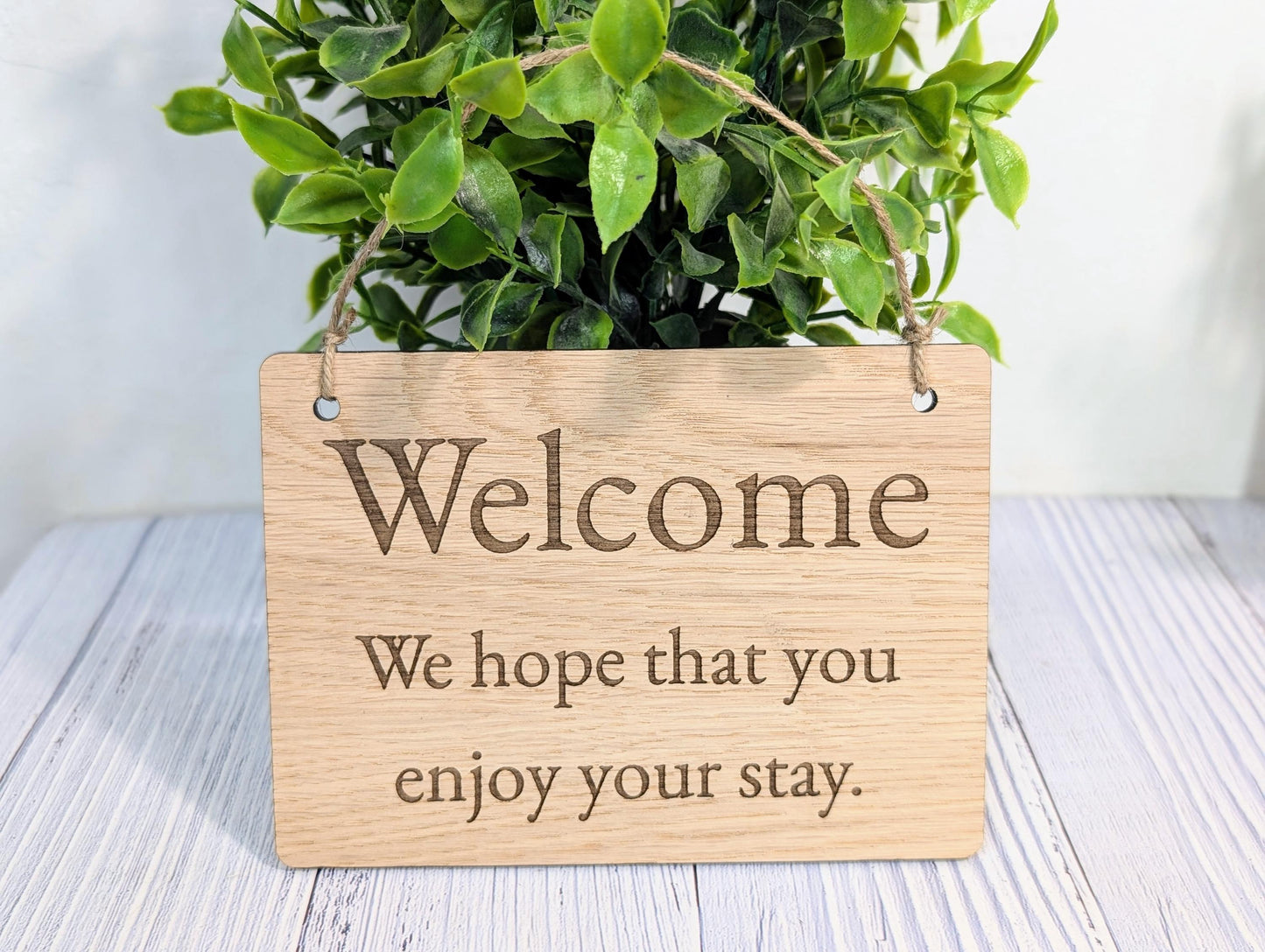 Welcome, We Hope You Enjoy Your Stay | Wooden Airbnb Door Sign | Oak Hospitality Wall Sign | Holiday Cottage | Rental Home