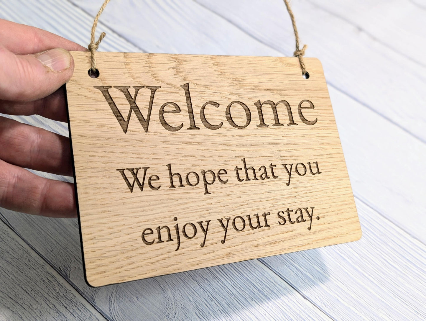 Welcome, We Hope You Enjoy Your Stay | Wooden Airbnb Door Sign | Oak Hospitality Wall Sign | Holiday Cottage | Rental Home