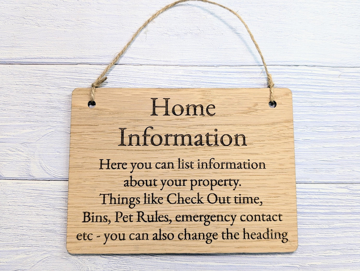 Wooden Home Information Sign | Personalised Wooden Door Sign | Custom Airbnb & Home Rules | Oak Checkout, Pet, Bin Signage