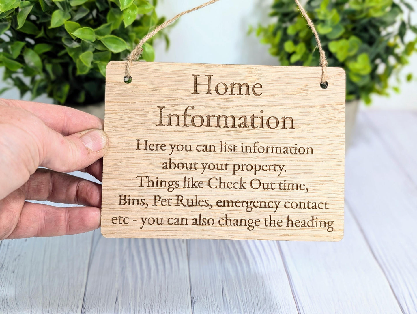 Wooden Home Information Sign | Personalised Wooden Door Sign | Custom Airbnb & Home Rules | Oak Checkout, Pet, Bin Signage