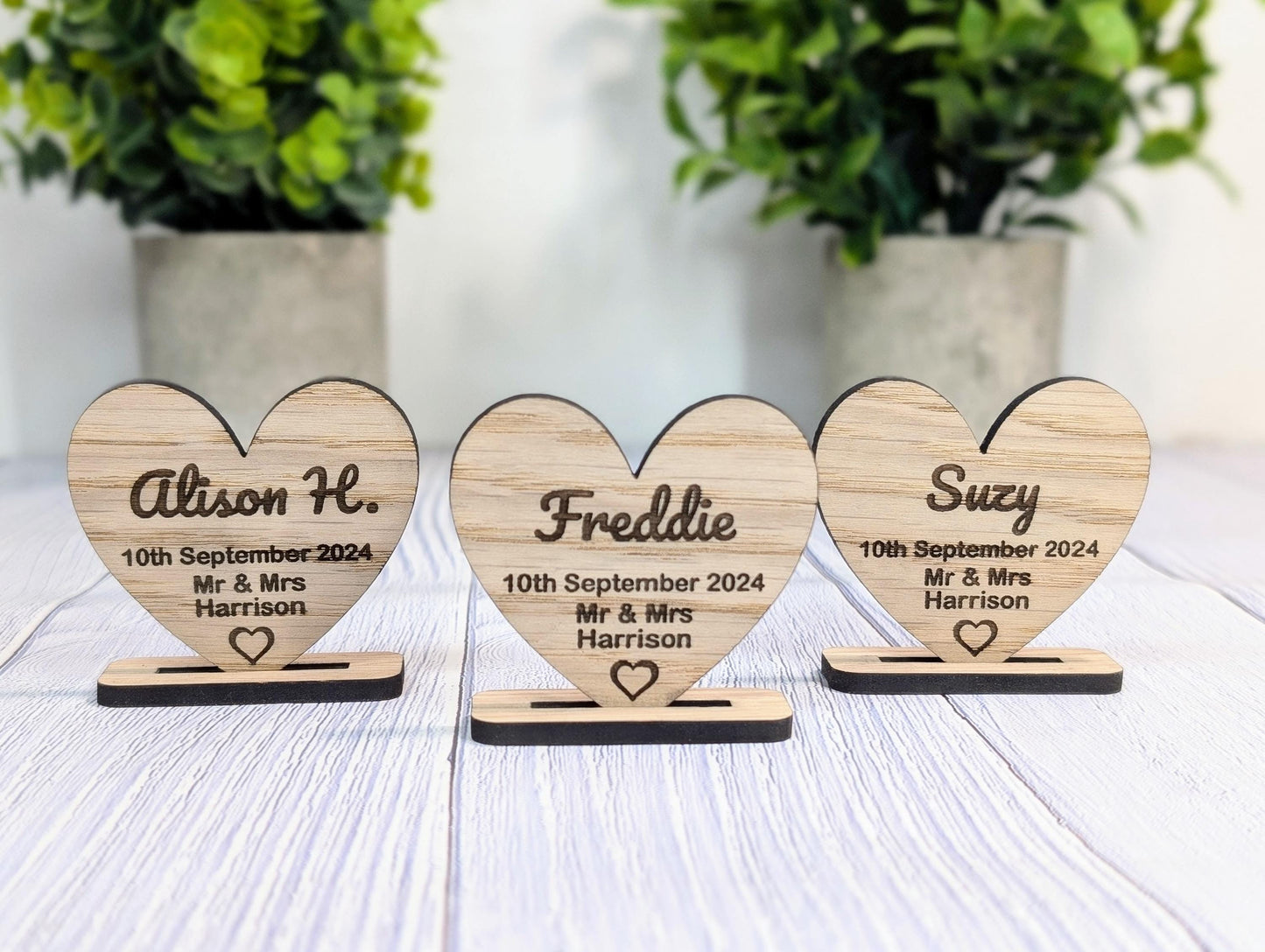 Wedding Wooden Name Place Cards, Personalised | Custom Place Name Hearts | Freestanding Table Cards | Place Setting | Wedding Favours