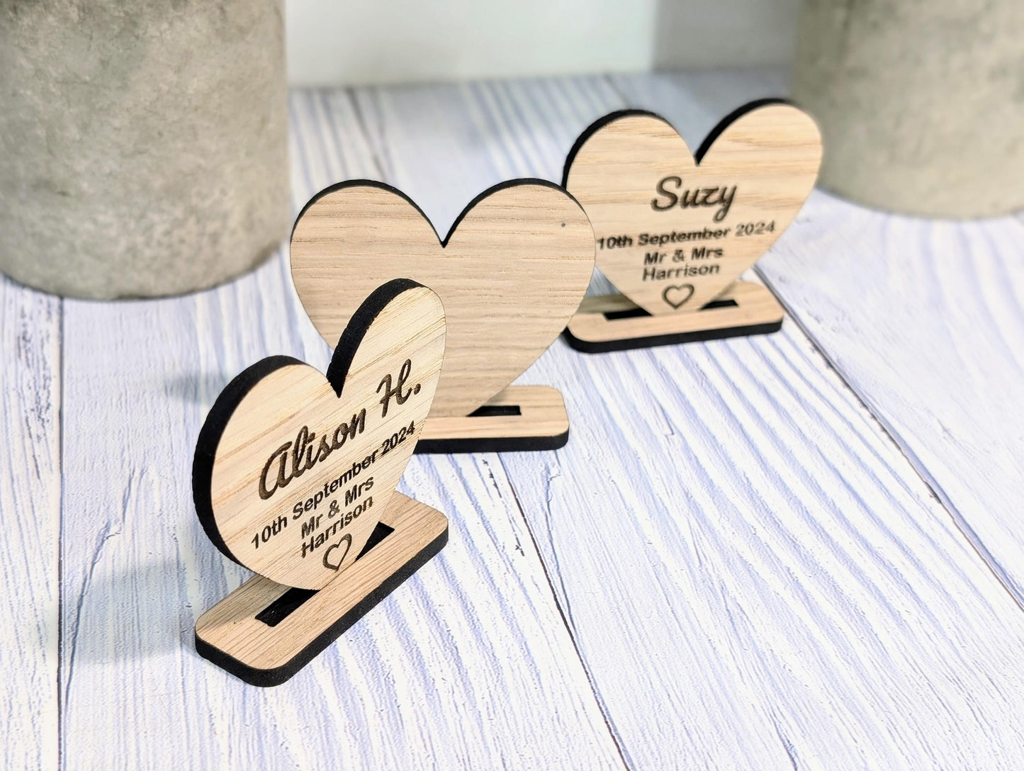 Wedding Wooden Name Place Cards, Personalised | Custom Place Name Hearts | Freestanding Table Cards | Place Setting | Wedding Favours