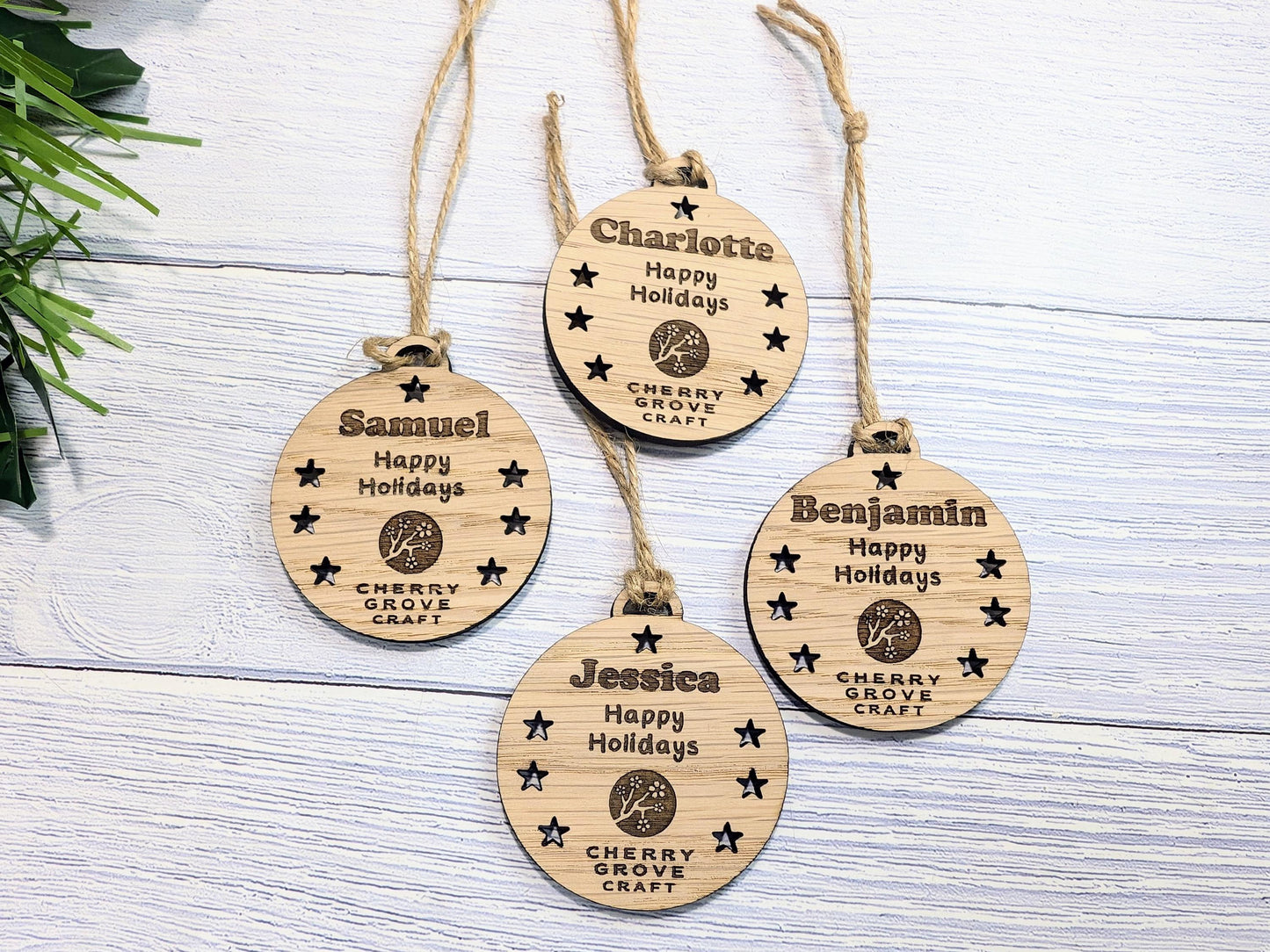 Personalised Christmas Baubles for Businesses | Engraved Oak Veneer Decorations | Custom Bulk Orders for Employees or Clients