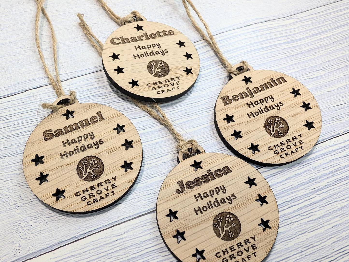 Personalised Christmas Baubles for Businesses | Engraved Oak Veneer Decorations | Custom Bulk Orders for Employees or Clients