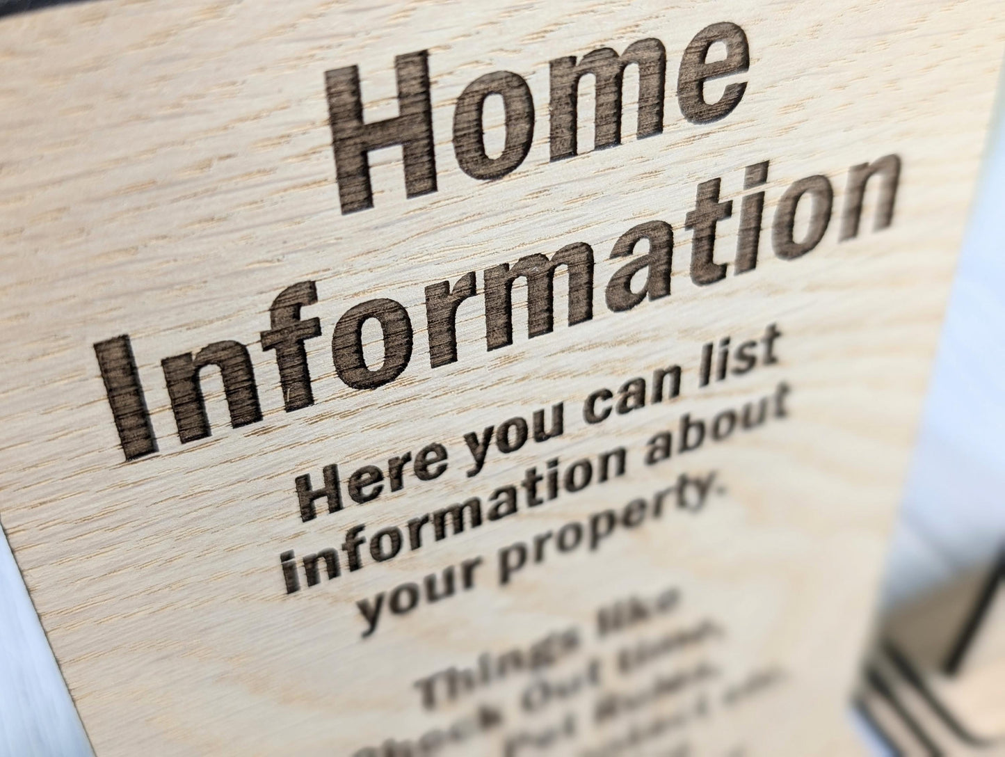 Personalised Wooden Home Information Sign – Perfect for Rental Properties, Holiday Homes, B&Bs | Wood Table Signage | Custom, Two Sizes