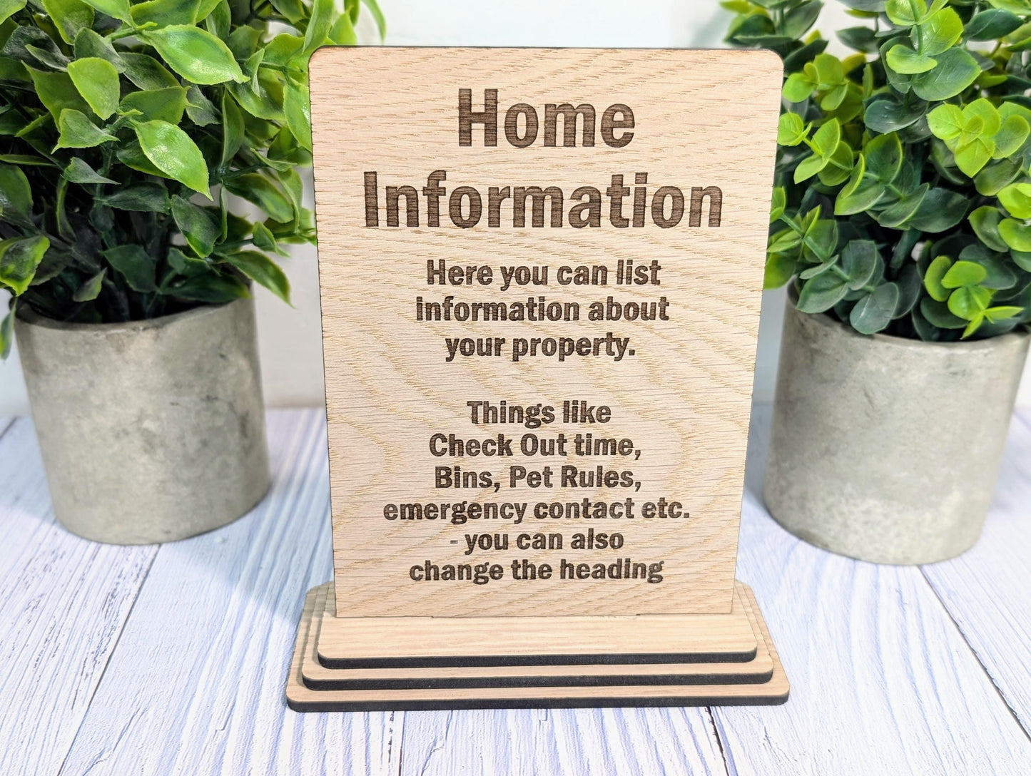 Personalised Wooden Home Information Sign – Perfect for Rental Properties, Holiday Homes, B&Bs | Wood Table Signage | Custom, Two Sizes