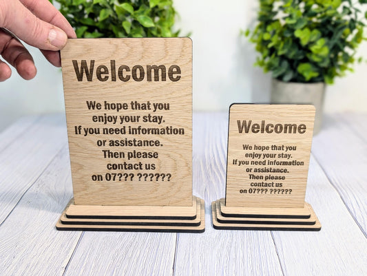 Personalised Wooden Welcome Sign – Perfect for Your Home, Rental Properties, Holiday Homes, B&Bs | Wood Table Signage | Two Sizes