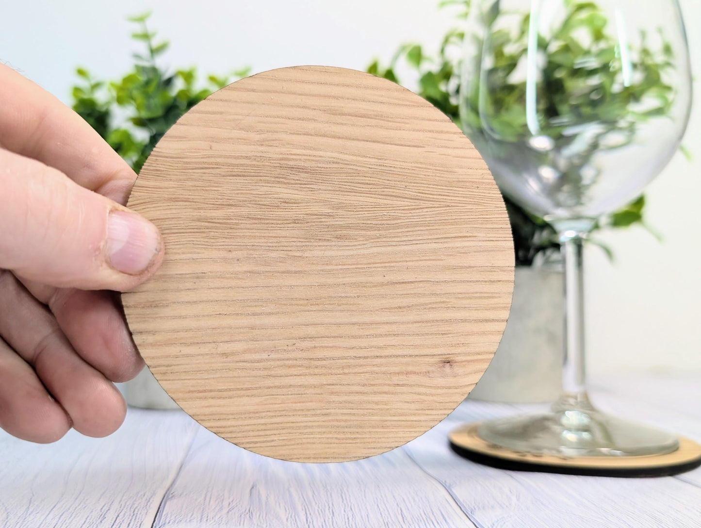 Custom Wooden Coasters – Eco-Friendly Gift, Personalised Text, Engraved Border – Bespoke Sustainable Craft, 100mm Diameter, Coffee & Tea