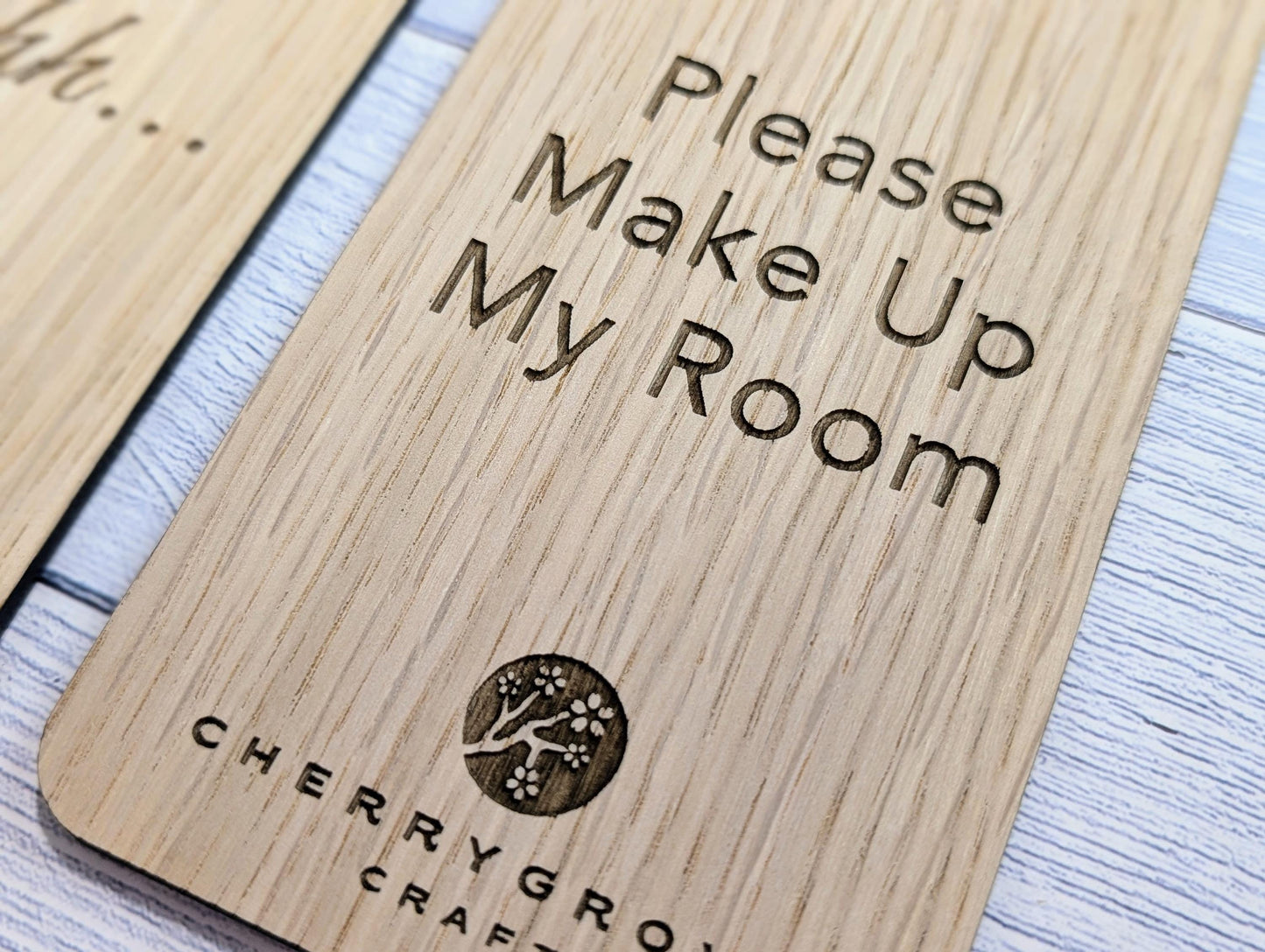 Personalised Wooden Door Hanger – "Shhh..." and "Please Make Up My Room", Custom Logo Option, Eco-Friendly Hotel & BnB Bedroom Sign