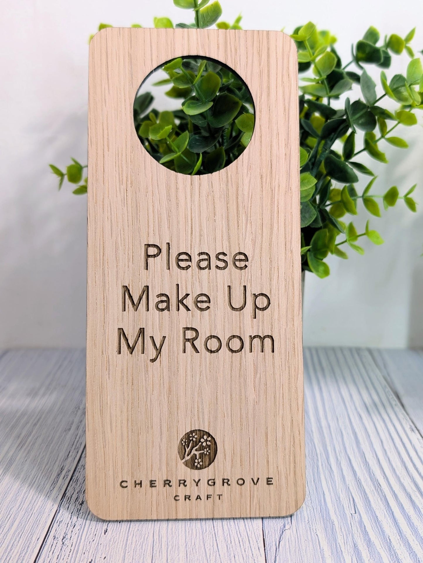 Personalised Wooden Door Hanger – "Shhh..." and "Please Make Up My Room", Custom Logo Option, Eco-Friendly Hotel & BnB Bedroom Sign