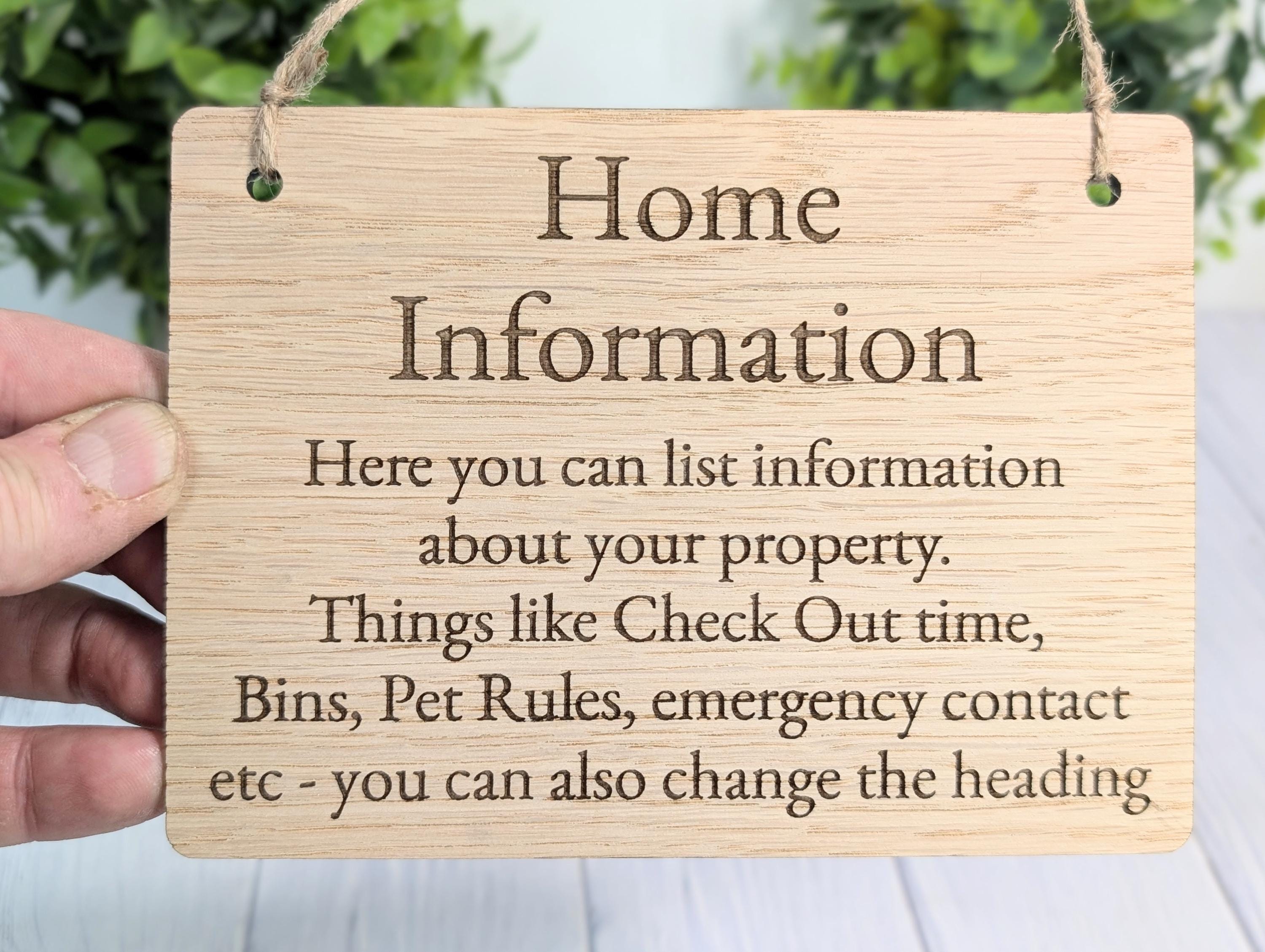 Personalised Oak Home Information Sign | Custom Door Rules & Signage ...
