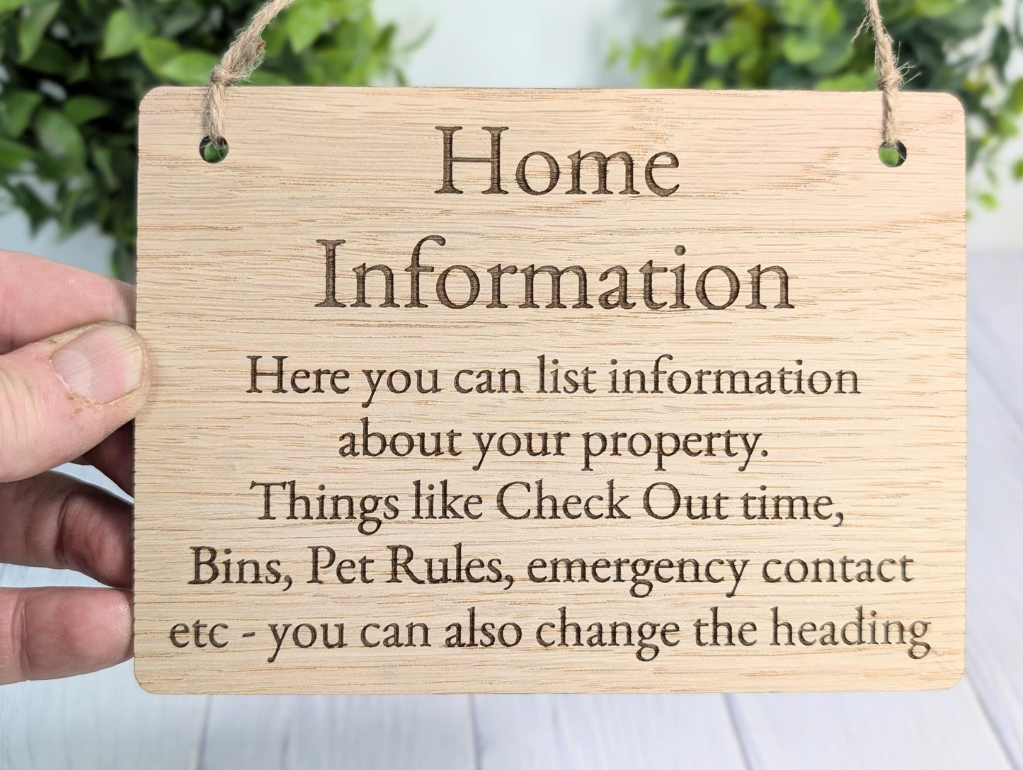 Wooden Home Information Sign | Personalised Wooden Door Sign | Custom Airbnb & Home Rules | Oak Checkout, Pet, Bin Signage