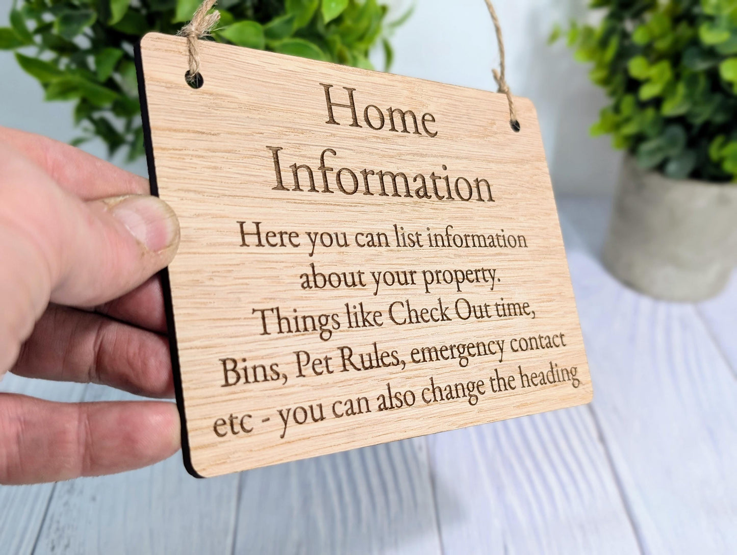 Wooden Home Information Sign | Personalised Wooden Door Sign | Custom Airbnb & Home Rules | Oak Checkout, Pet, Bin Signage