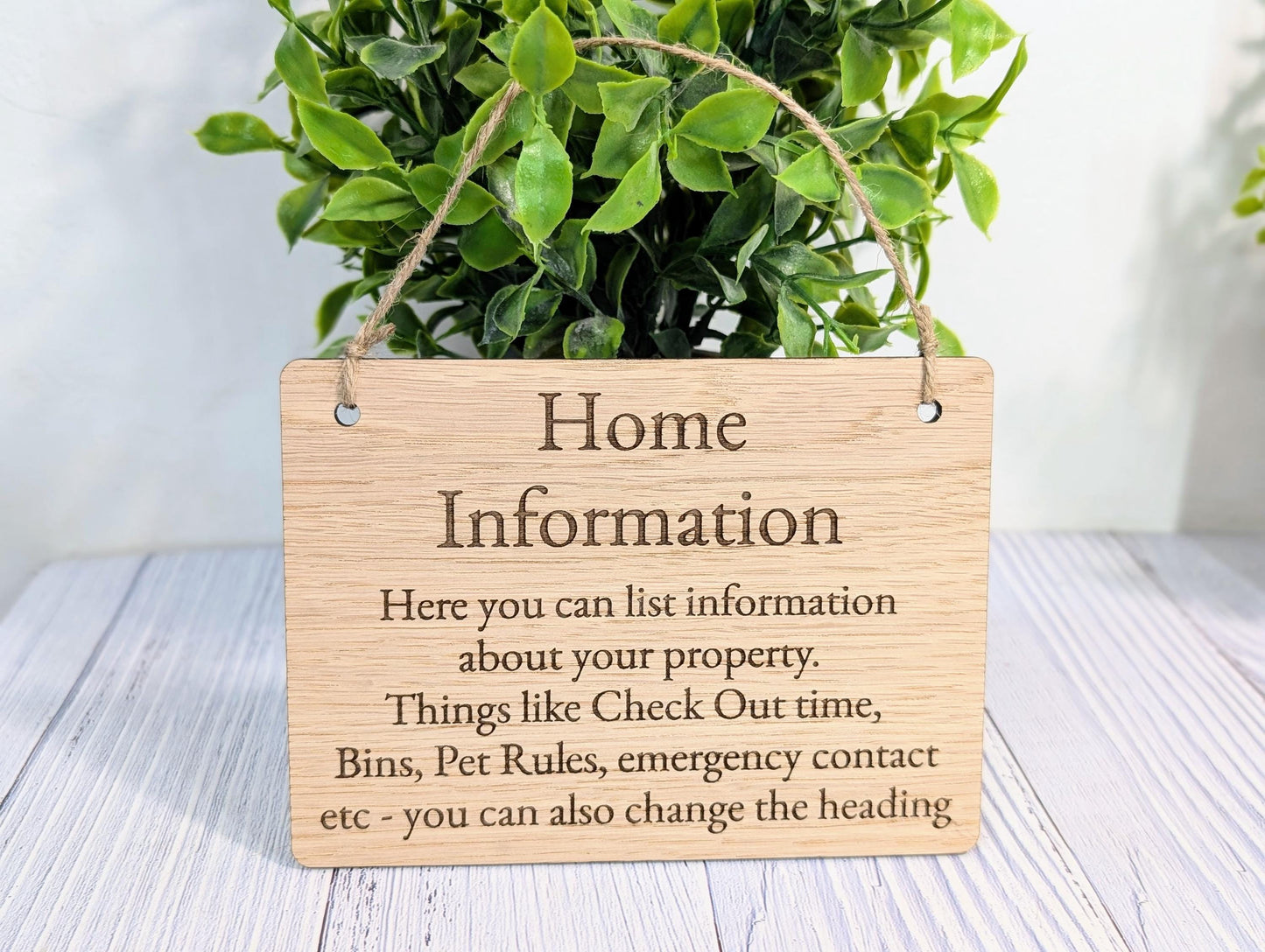 Wooden Home Information Sign | Personalised Wooden Door Sign | Custom Airbnb & Home Rules | Oak Checkout, Pet, Bin Signage