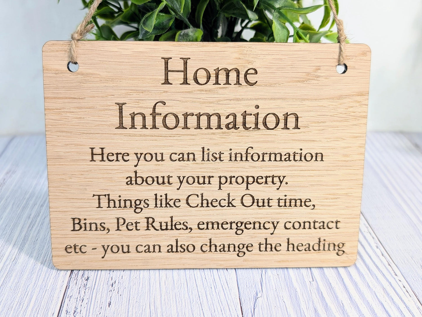 Wooden Home Information Sign | Personalised Wooden Door Sign | Custom Airbnb & Home Rules | Oak Checkout, Pet, Bin Signage